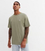 New Look Olive Peace Embroidered Logo Oversized T-Shirt